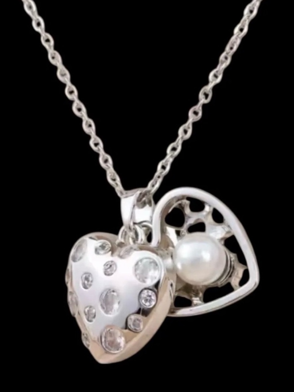 Heart Locket Pendant Necklace with Pearl Accent, Stainless Steel